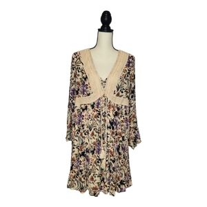 Torrid Floral Dress with Crochet Detail - Cream and Purple